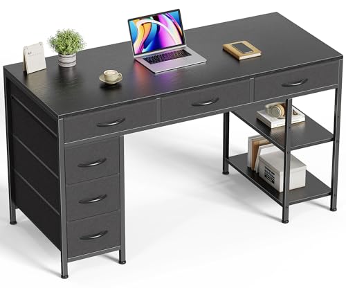 Huuger Reversible Computer Desk with 6 Drawers & Shelves