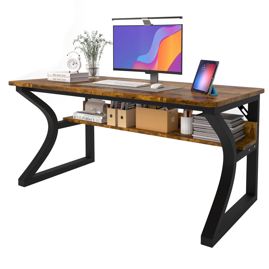 AZN Home Office Computer Desk with Storage & Metal Frame